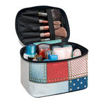 4th of July USA Denim Patchwork Print Travel Makeup Bag
