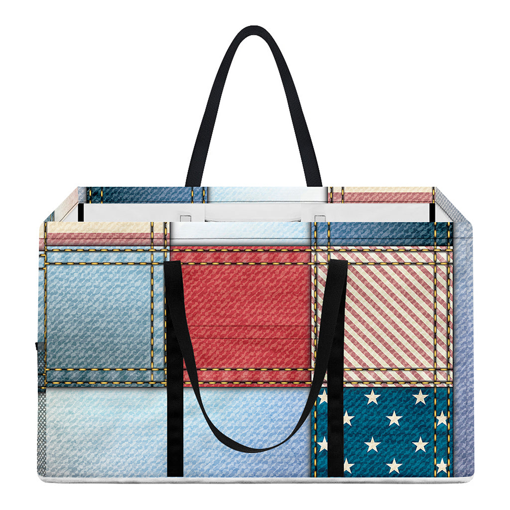 4th of July USA Denim Patchwork Print Utility Tote Bag