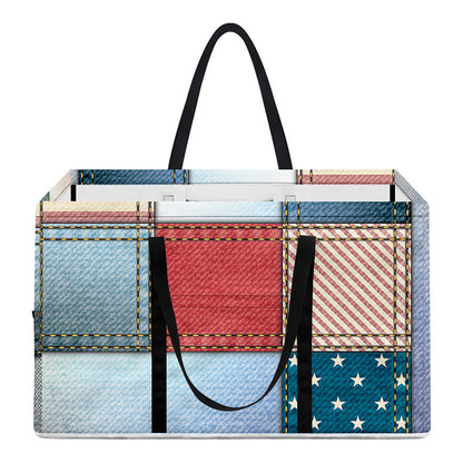 4th of July USA Denim Patchwork Print Utility Tote Bag
