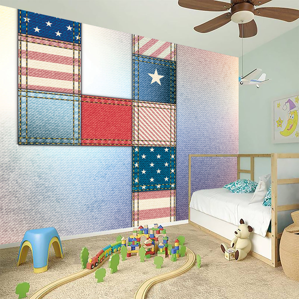 4th of July USA Denim Patchwork Print Wall Sticker