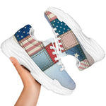 4th of July USA Denim Patchwork Print White Chunky Shoes