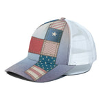 4th of July USA Denim Patchwork Print White Mesh Trucker Cap