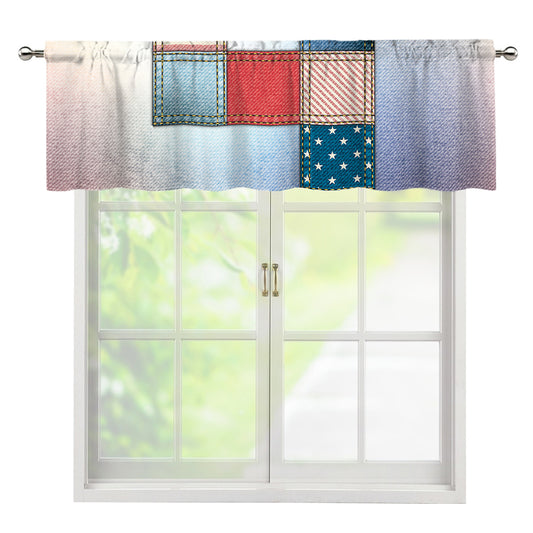 4th of July USA Denim Patchwork Print Window Valance