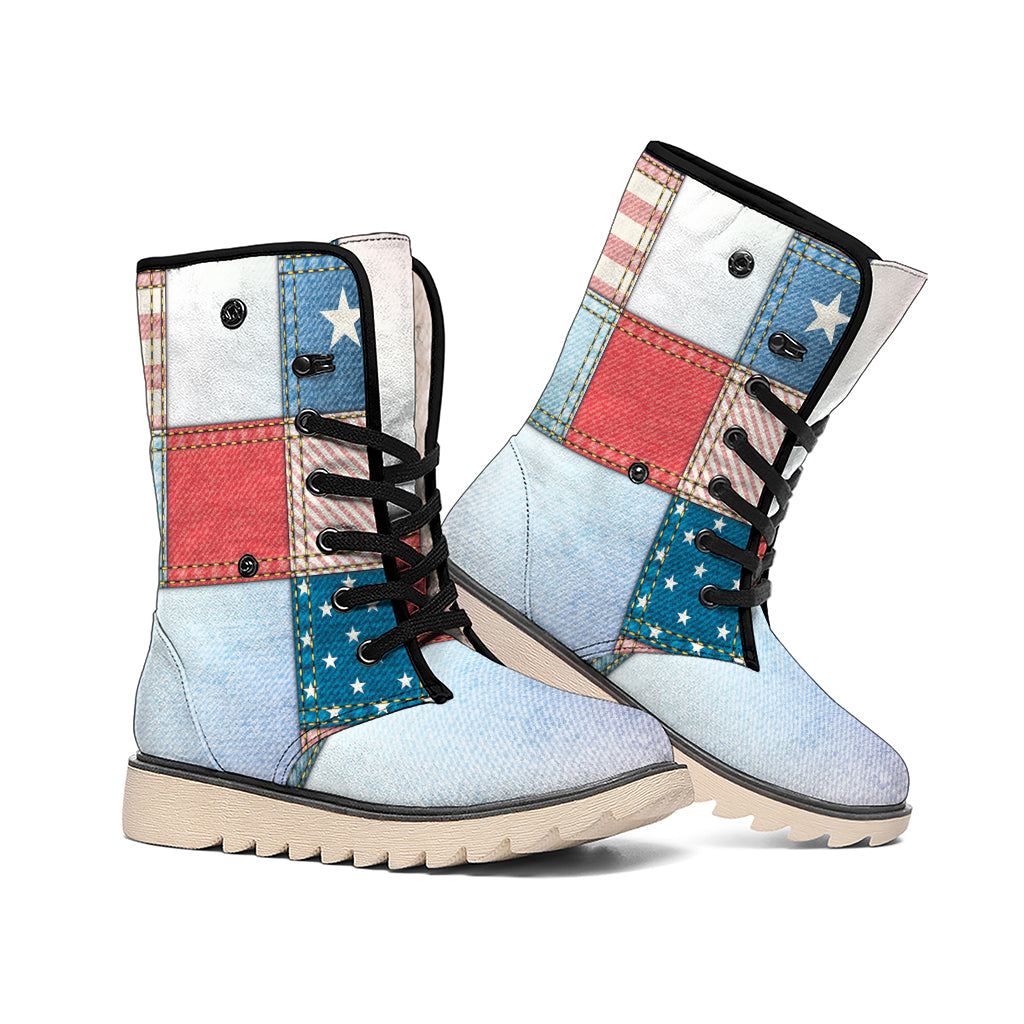 4th of July USA Denim Patchwork Print Winter Boots