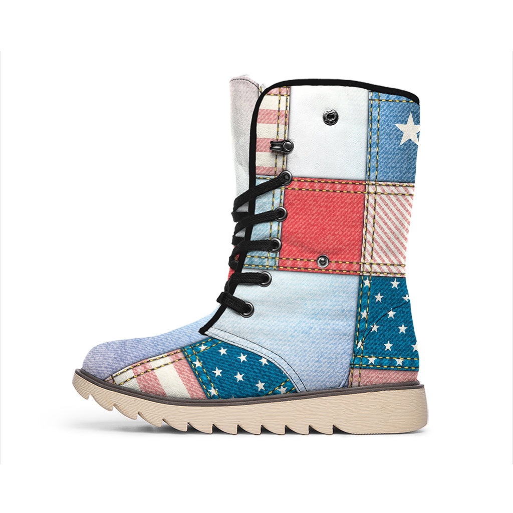 4th of July USA Denim Patchwork Print Winter Boots