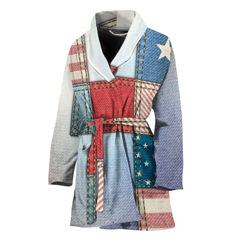 4th of July USA Denim Patchwork Print Women's Bathrobe