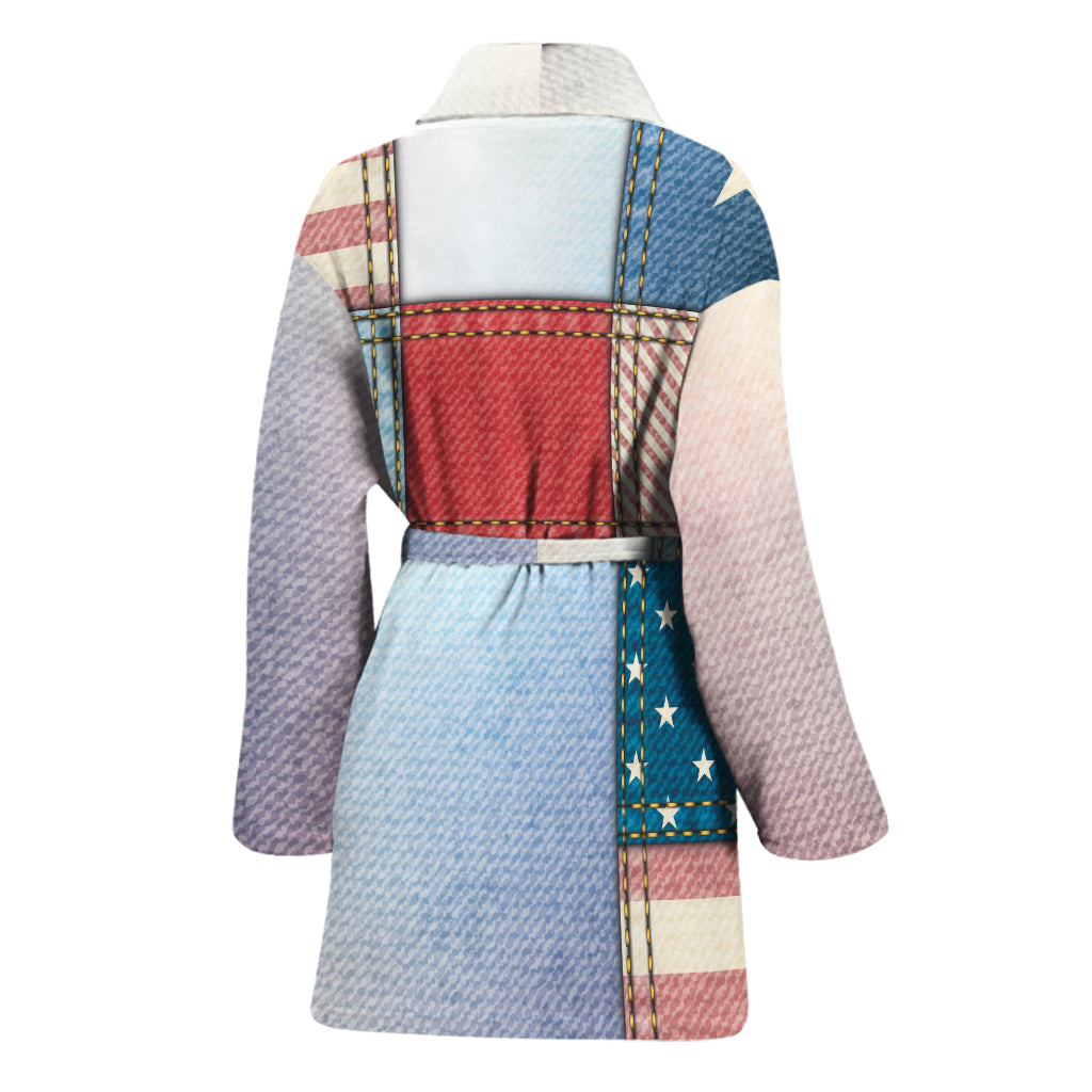 4th of July USA Denim Patchwork Print Women's Bathrobe