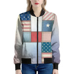 4th of July USA Denim Patchwork Print Women's Bomber Jacket
