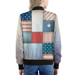 4th of July USA Denim Patchwork Print Women's Bomber Jacket