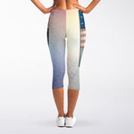 4th of July USA Denim Patchwork Print Women's Capri Leggings