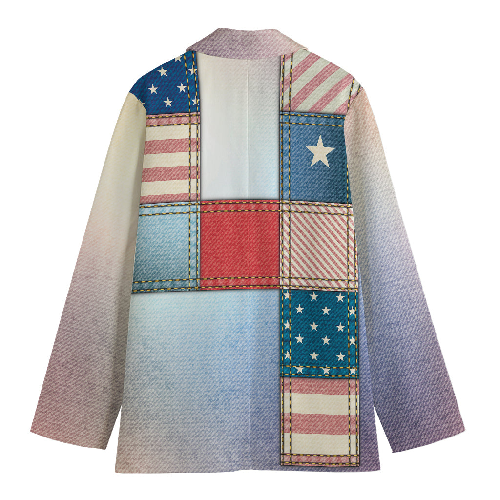 4th of July USA Denim Patchwork Print Women's Cotton Blazer