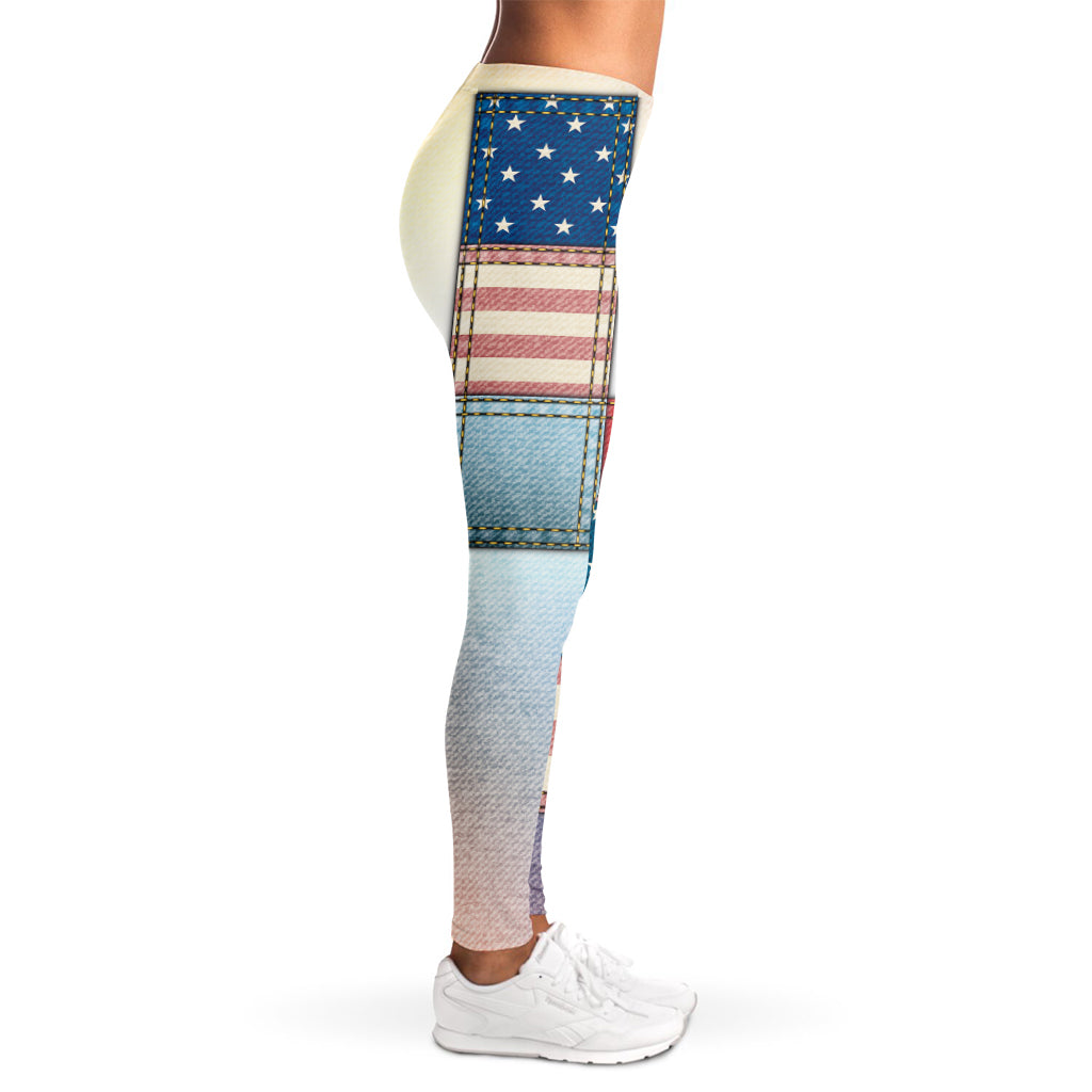 4th of July USA Denim Patchwork Print Women's Leggings