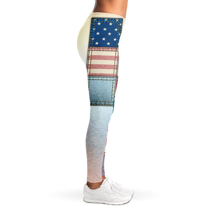 4th of July USA Denim Patchwork Print Women's Leggings