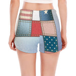 4th of July USA Denim Patchwork Print Women's Split Running Shorts