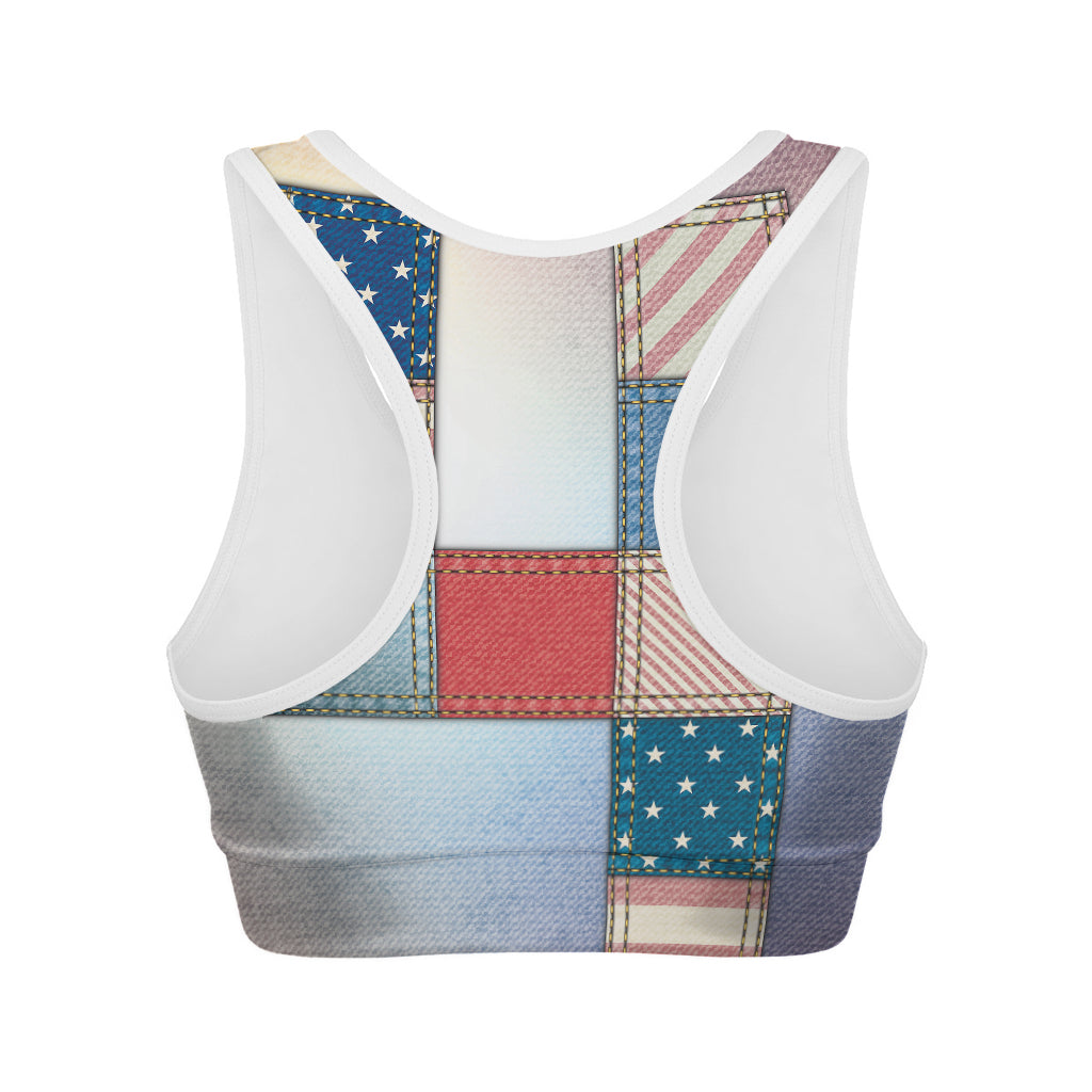4th of July USA Denim Patchwork Print Women's Sports Bra