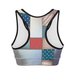 4th of July USA Denim Patchwork Print Women's Sports Bra