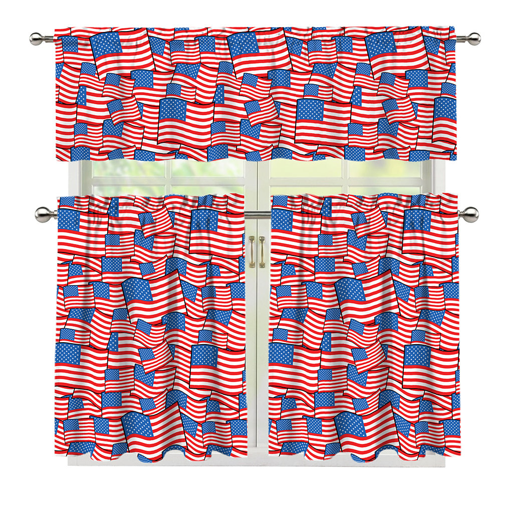 4th of July USA Flag Pattern Print 3 Piece Kitchen Curtains