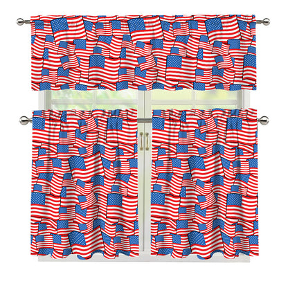 4th of July USA Flag Pattern Print 3 Piece Kitchen Curtains