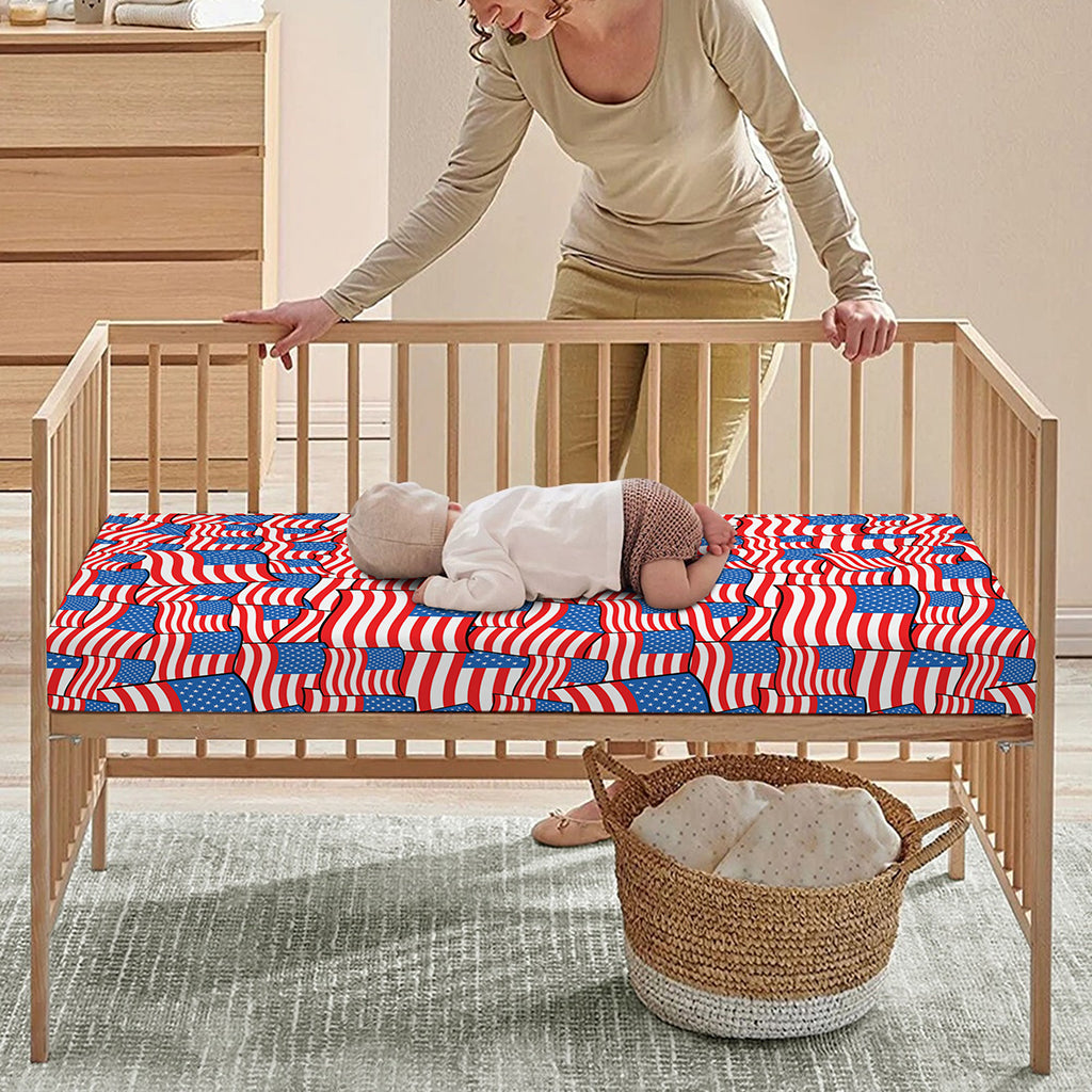 4th of July USA Flag Pattern Print Baby Crib Sheet