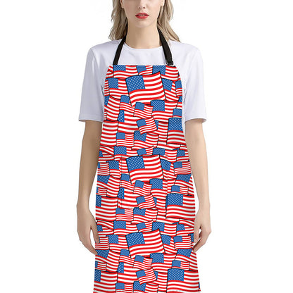 4th of July USA Flag Pattern Print Bib Apron With Pocket