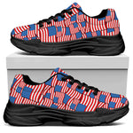 4th of July USA Flag Pattern Print Black Chunky Shoes