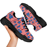 4th of July USA Flag Pattern Print Black Chunky Shoes