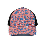 4th of July USA Flag Pattern Print Black Mesh Trucker Cap