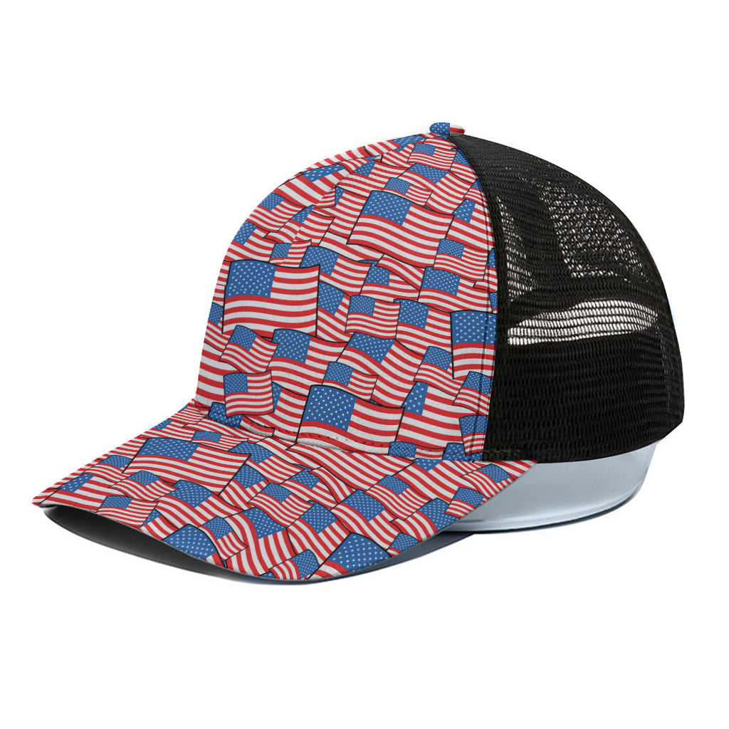 4th of July USA Flag Pattern Print Black Mesh Trucker Cap