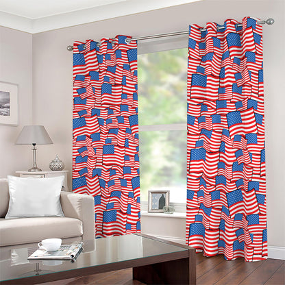 4th of July USA Flag Pattern Print Blackout Grommet Curtains