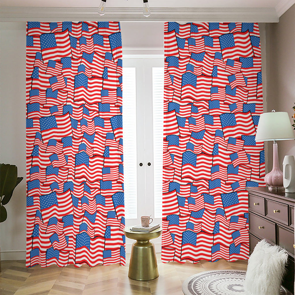 4th of July USA Flag Pattern Print Blackout Pencil Pleat Curtains