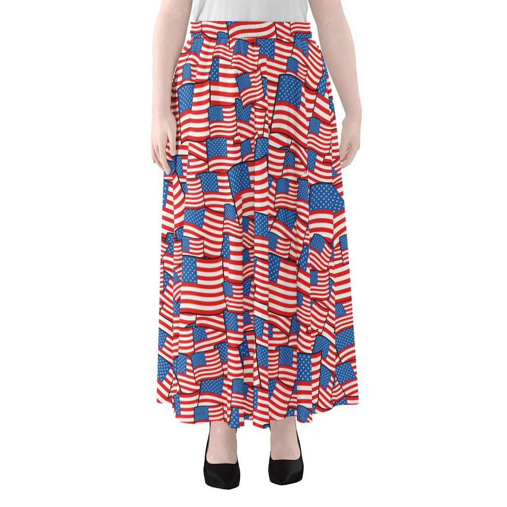 4th of July USA Flag Pattern Print Chiffon Maxi Skirt