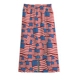 4th of July USA Flag Pattern Print Cotton Front Slit Maxi Skirt