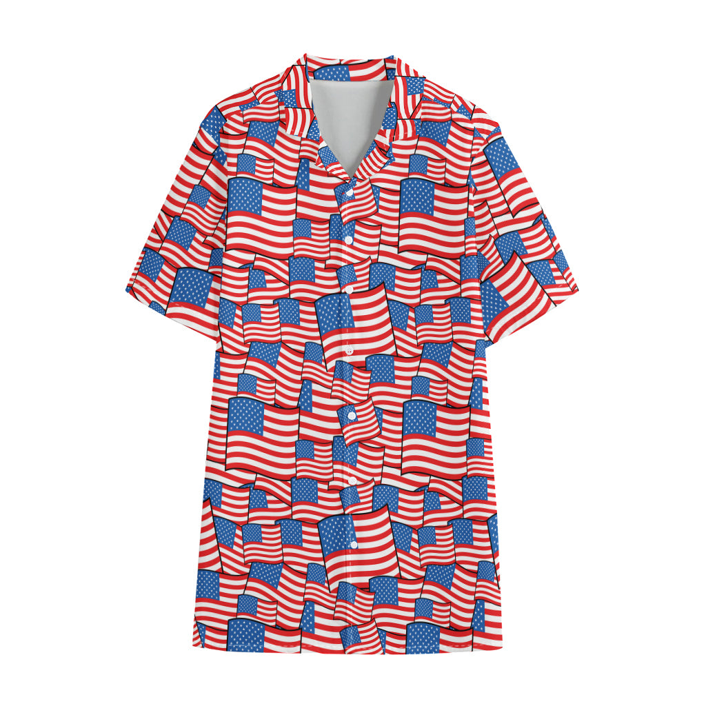 4th of July USA Flag Pattern Print Cotton Hawaiian Shirt