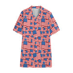 4th of July USA Flag Pattern Print Cotton Hawaiian Shirt