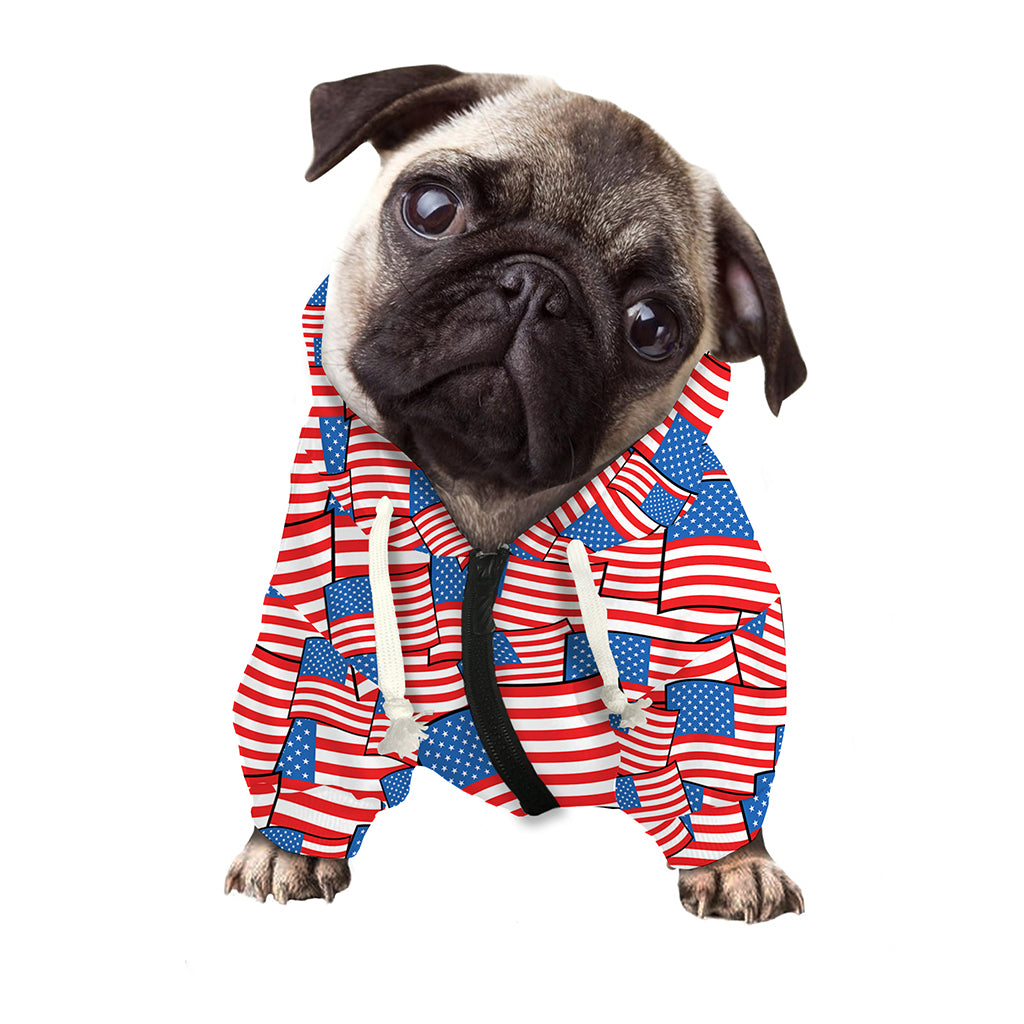 4th of July USA Flag Pattern Print Dog Zip Up Hoodie