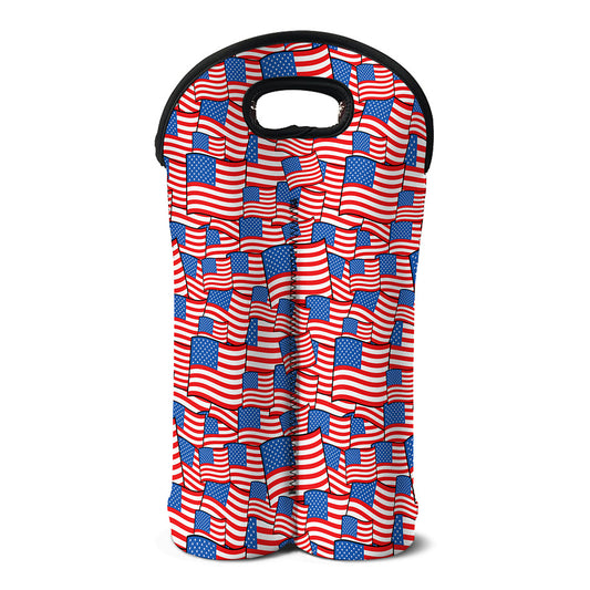 4th of July USA Flag Pattern Print Double Neoprene Wine Tote
