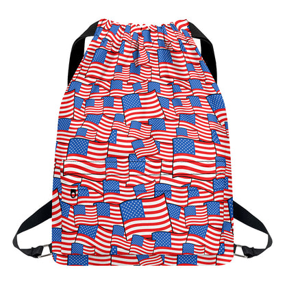 4th of July USA Flag Pattern Print Drawstring Backpack
