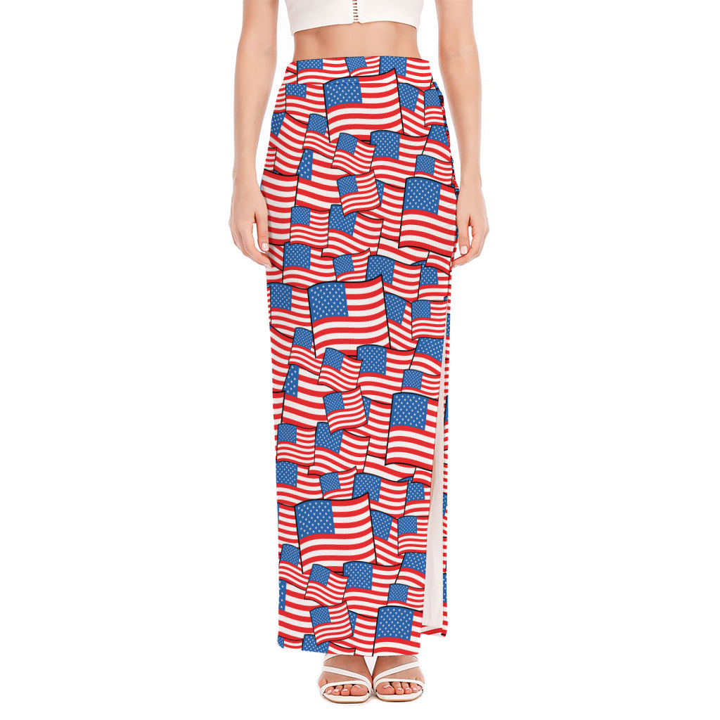 4th of July USA Flag Pattern Print High Slit Maxi Skirt