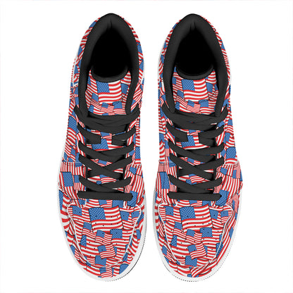 4th of July USA Flag Pattern Print High Top Leather Sneakers