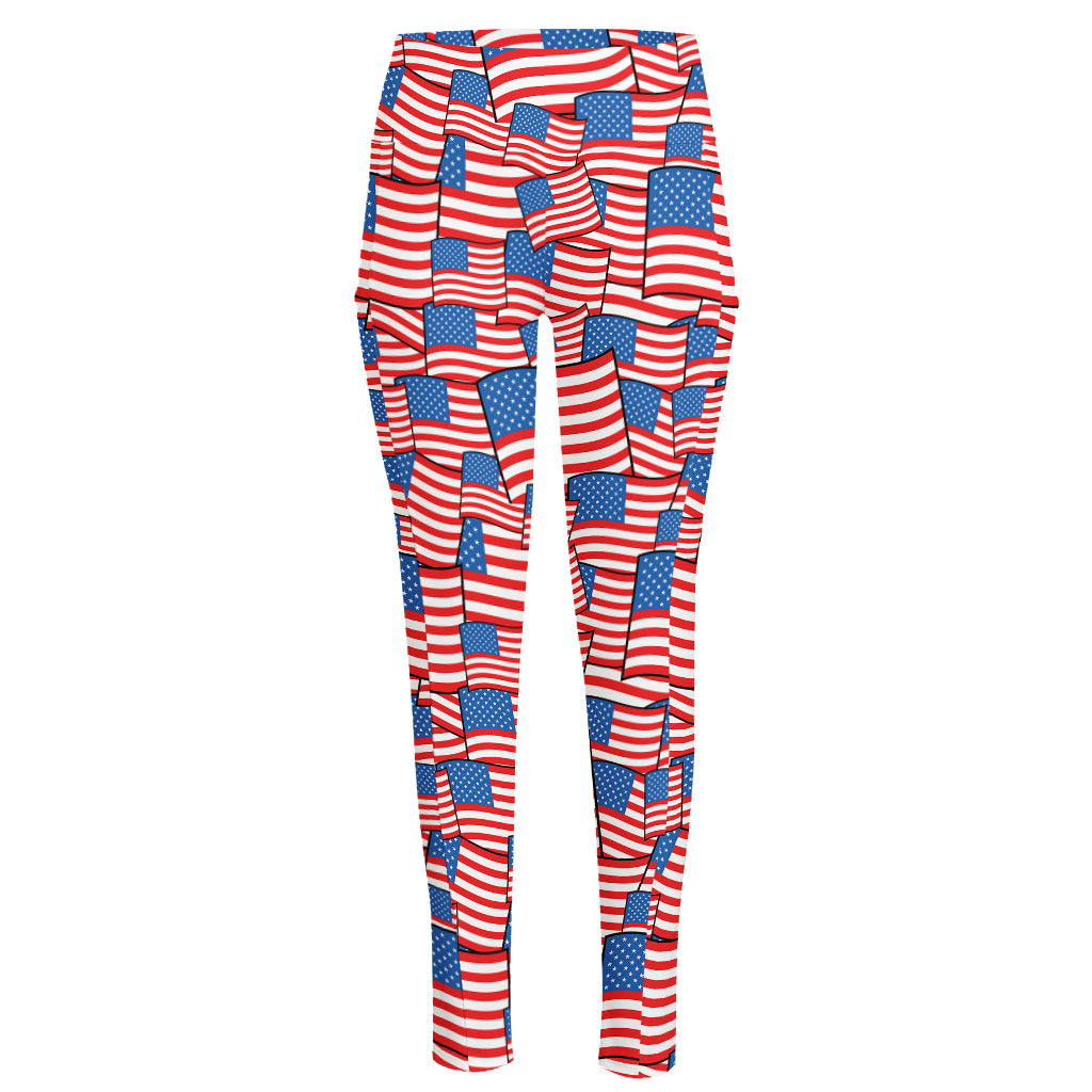 4th of July USA Flag Pattern Print High-Waisted Pocket Leggings