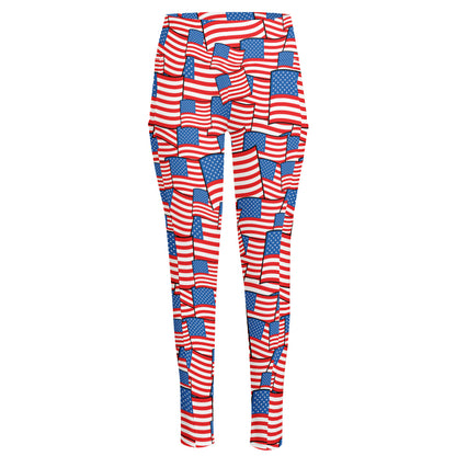 4th of July USA Flag Pattern Print High-Waisted Pocket Leggings