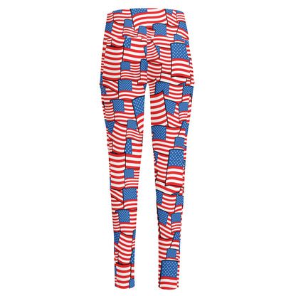 4th of July USA Flag Pattern Print High-Waisted Pocket Leggings