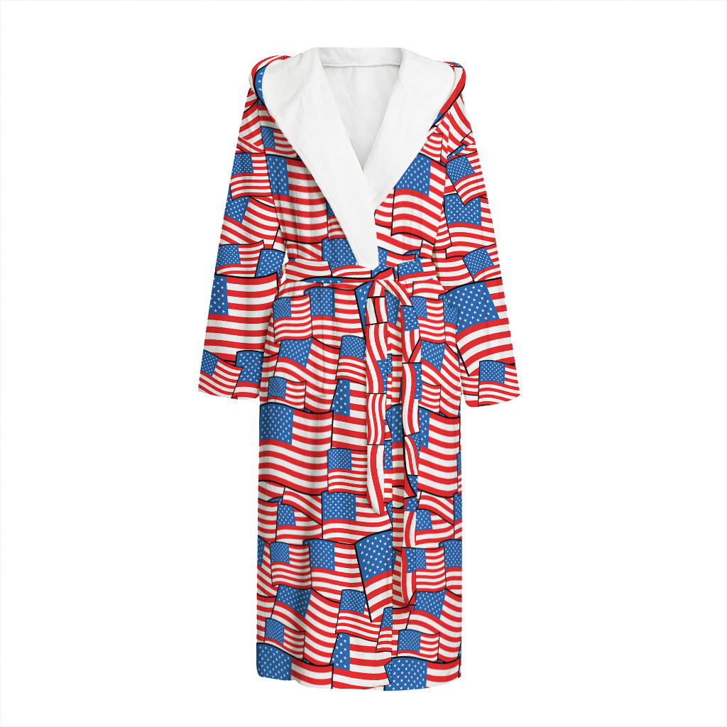 4th of July USA Flag Pattern Print Hooded Bathrobe