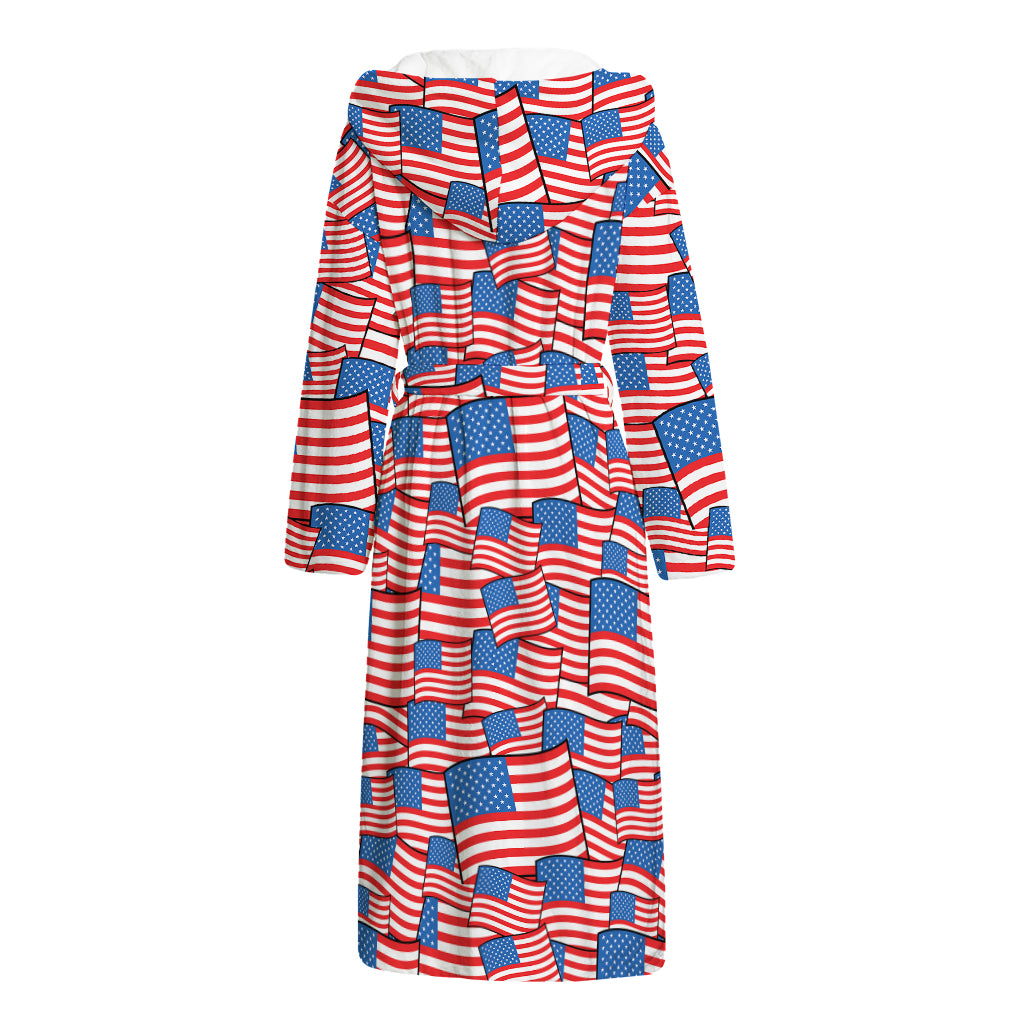4th of July USA Flag Pattern Print Hooded Bathrobe