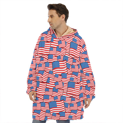 4th of July USA Flag Pattern Print Hoodie Blanket