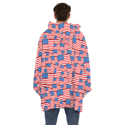 4th of July USA Flag Pattern Print Hoodie Blanket