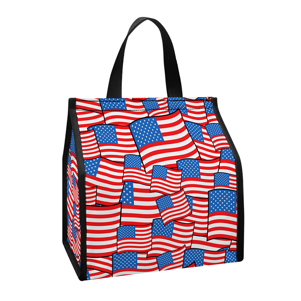 4th of July USA Flag Pattern Print Insulated Lunch Tote