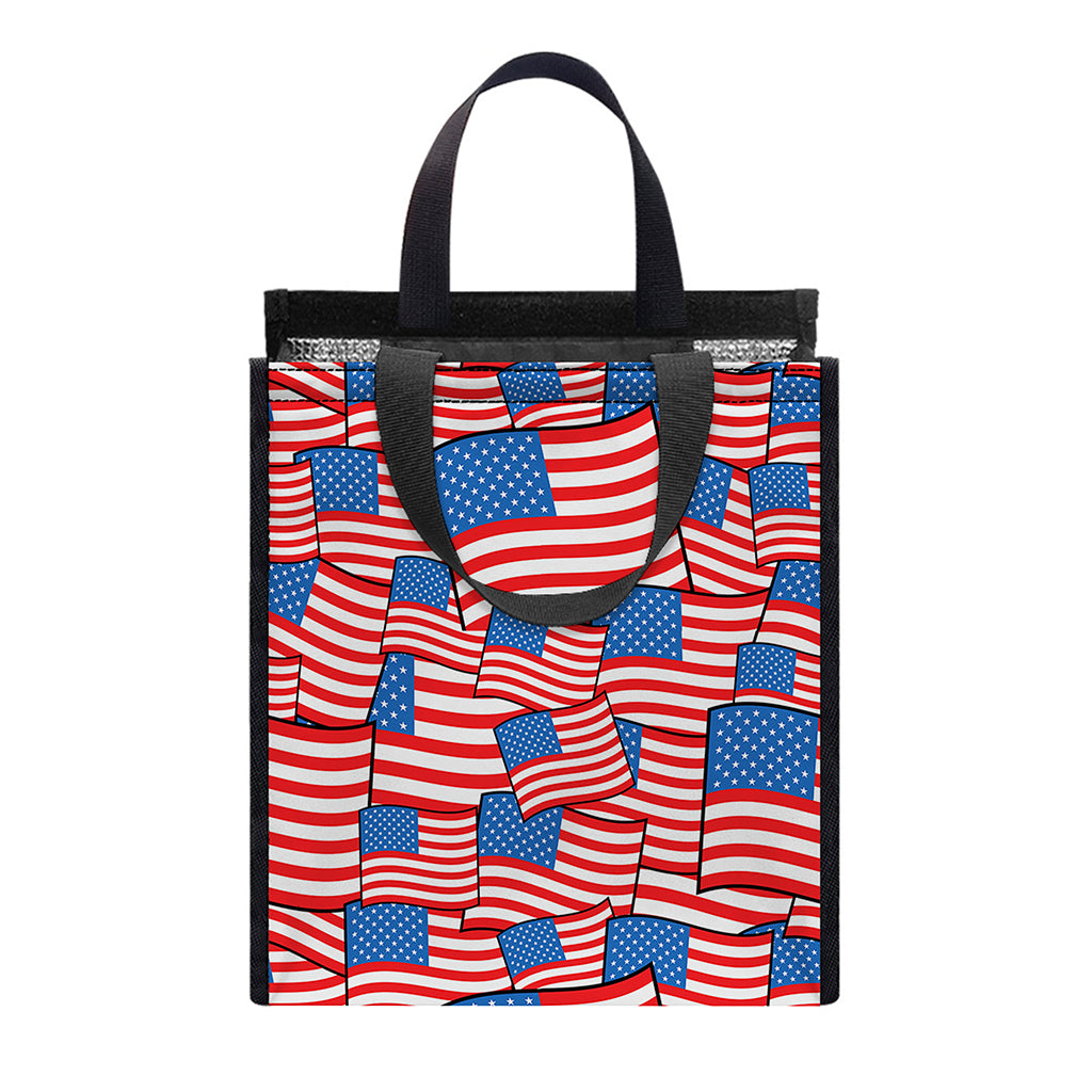 4th of July USA Flag Pattern Print Insulated Lunch Tote