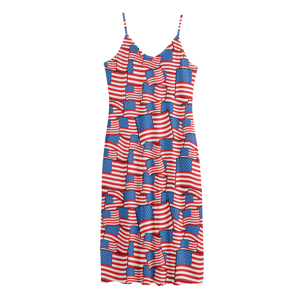 4th of July USA Flag Pattern Print Jersey Midi Cami Dress