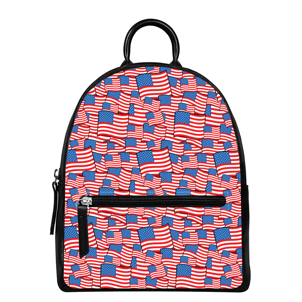 4th of July USA Flag Pattern Print Leather Backpack